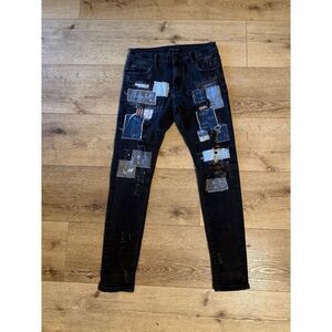 Embellish Mens Black Straight Leg Skinny Jeans Patch Work Size 30 x 29